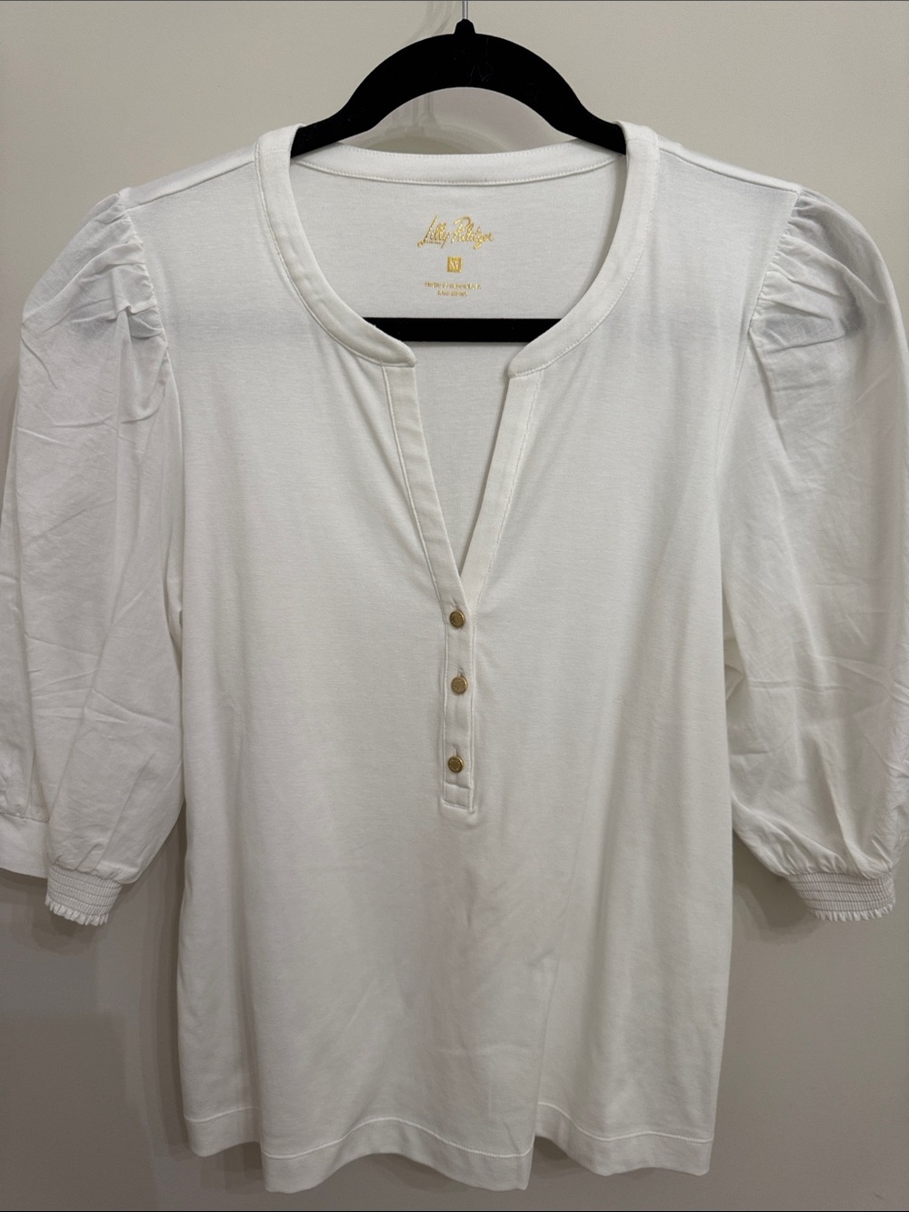 Lilly Pulitzer White Puff Sleeve Long Sleeve Tee